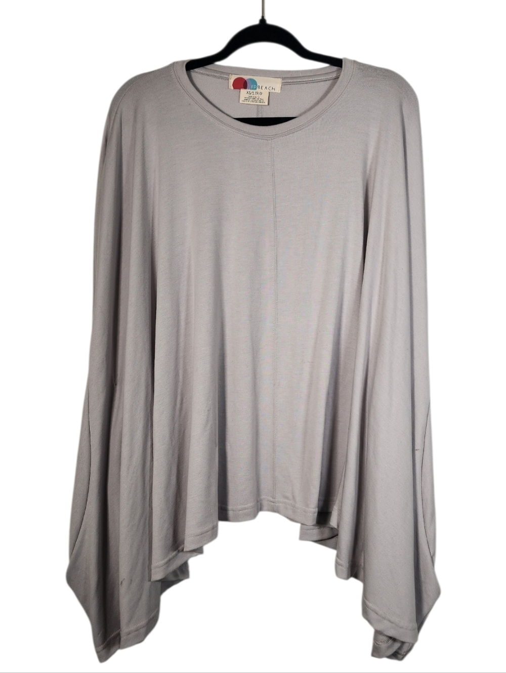 FREE PEOPLE BEACH Light Gray Draped Long-Sleeve Women's Top